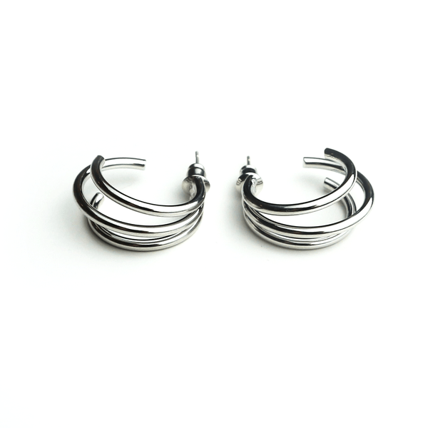 Triple Hoop Earrings Silver Small